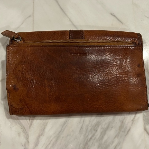 VTG Fossil Wallet Brown Leather Trifold Snap Close Checkbook 4” x 7” - Picture 10 of 15